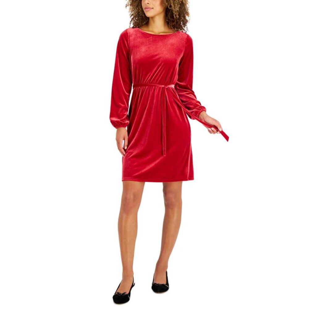 Charter Club Womens Long Sleeve Velvet Dress